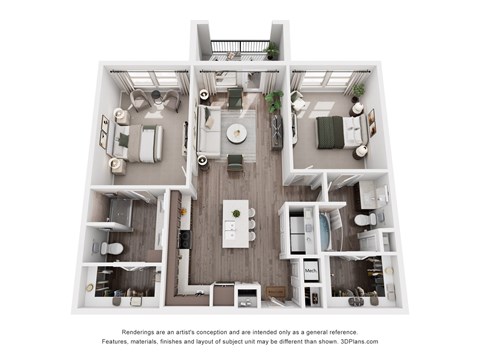 Floor plan for 2 beds, 2 baths, 1095 sqft